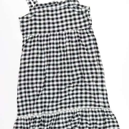 Marks and Spencer Womens Black Check Cotton A-Line Size 16 Square Neck Button