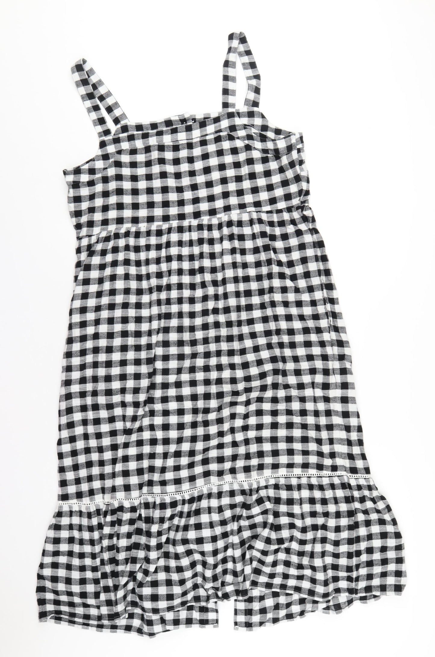 Marks and Spencer Womens Black Check Cotton A-Line Size 16 Square Neck Button