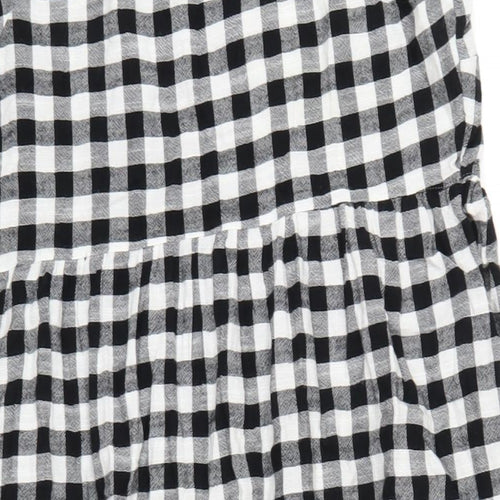 Marks and Spencer Womens Black Check Cotton A-Line Size 16 Square Neck Button