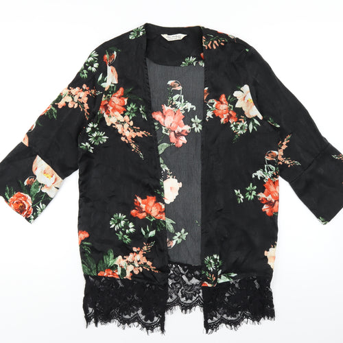 Miss Selfridge Womens Black Floral Polyester Kimono Blouse Size M V-Neck - Lace Trim