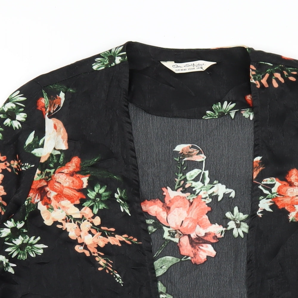 Miss Selfridge Womens Black Floral Polyester Kimono Blouse Size M V-Neck - Lace Trim