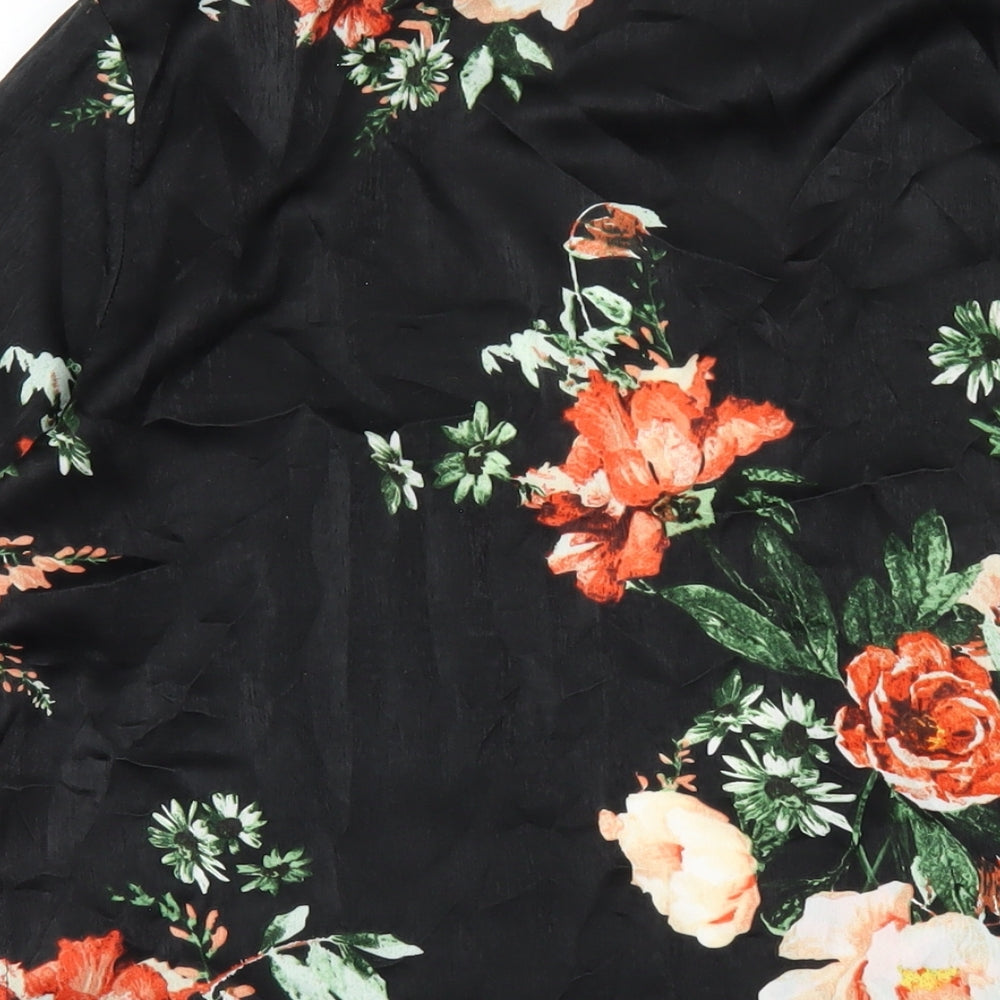 Miss Selfridge Womens Black Floral Polyester Kimono Blouse Size M V-Neck - Lace Trim