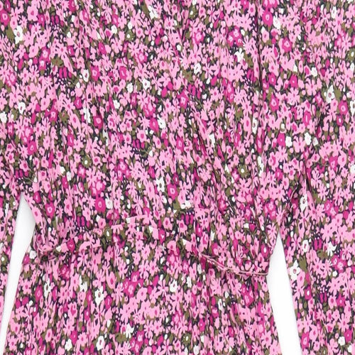 Marks and Spencer Womens Pink Floral Viscose A-Line Size 14 V-Neck Pullover