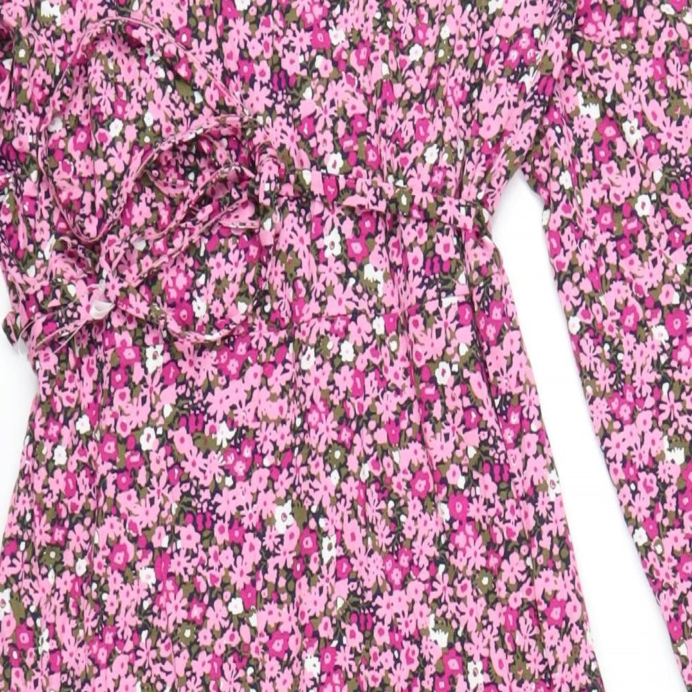 Marks and Spencer Womens Pink Floral Viscose A-Line Size 14 V-Neck Pullover