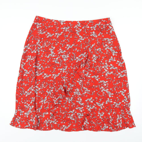 Roman Womens Red Floral Polyester A-Line Skirt Size 16 Zip