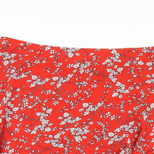 Roman Womens Red Floral Polyester A-Line Skirt Size 16 Zip