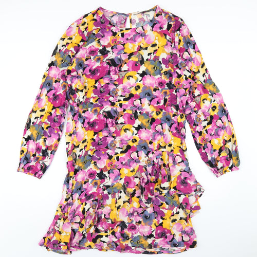 VERO MODA Womens Multicoloured Floral Viscose A-Line Size L Round Neck Button