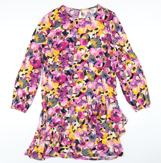 VERO MODA Womens Multicoloured Floral Viscose A-Line Size L Round Neck Button