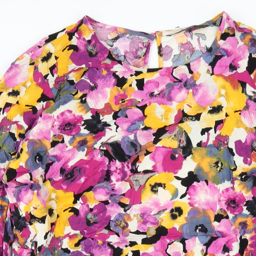 VERO MODA Womens Multicoloured Floral Viscose A-Line Size L Round Neck Button