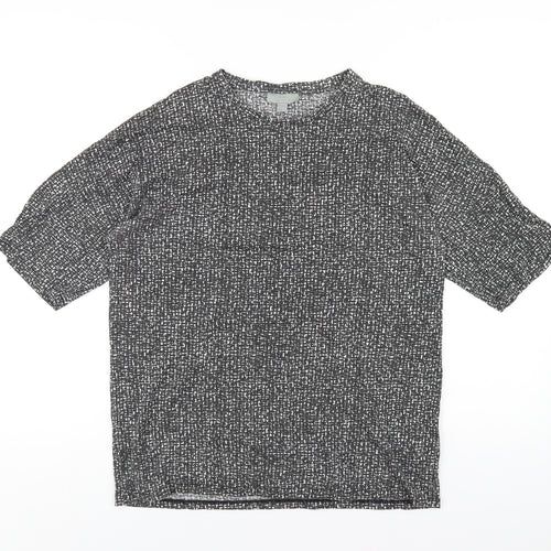 COS Womens Grey Geometric Cotton Basic T-Shirt Size S Round Neck