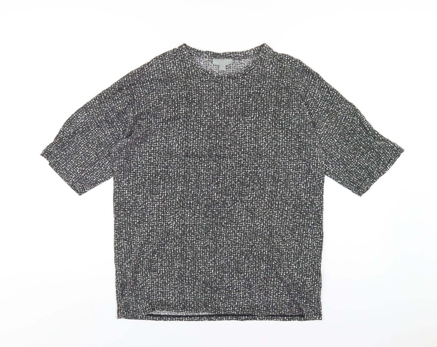 COS Womens Grey Geometric Cotton Basic T-Shirt Size S Round Neck