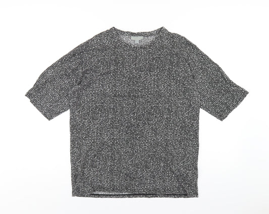 COS Womens Grey Geometric Cotton Basic T-Shirt Size S Round Neck