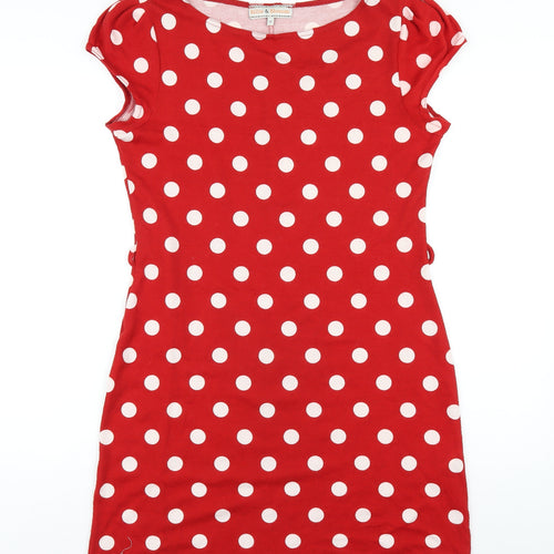 Dorothy Perkins Womens Red Polka Dot Polyester A-Line Size 14 Round Neck Pullover