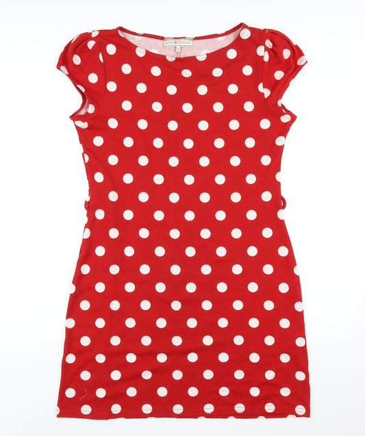 Dorothy Perkins Womens Red Polka Dot Polyester A-Line Size 14 Round Neck Pullover