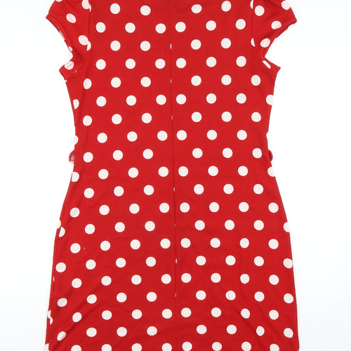 Dorothy Perkins Womens Red Polka Dot Polyester A-Line Size 14 Round Neck Pullover