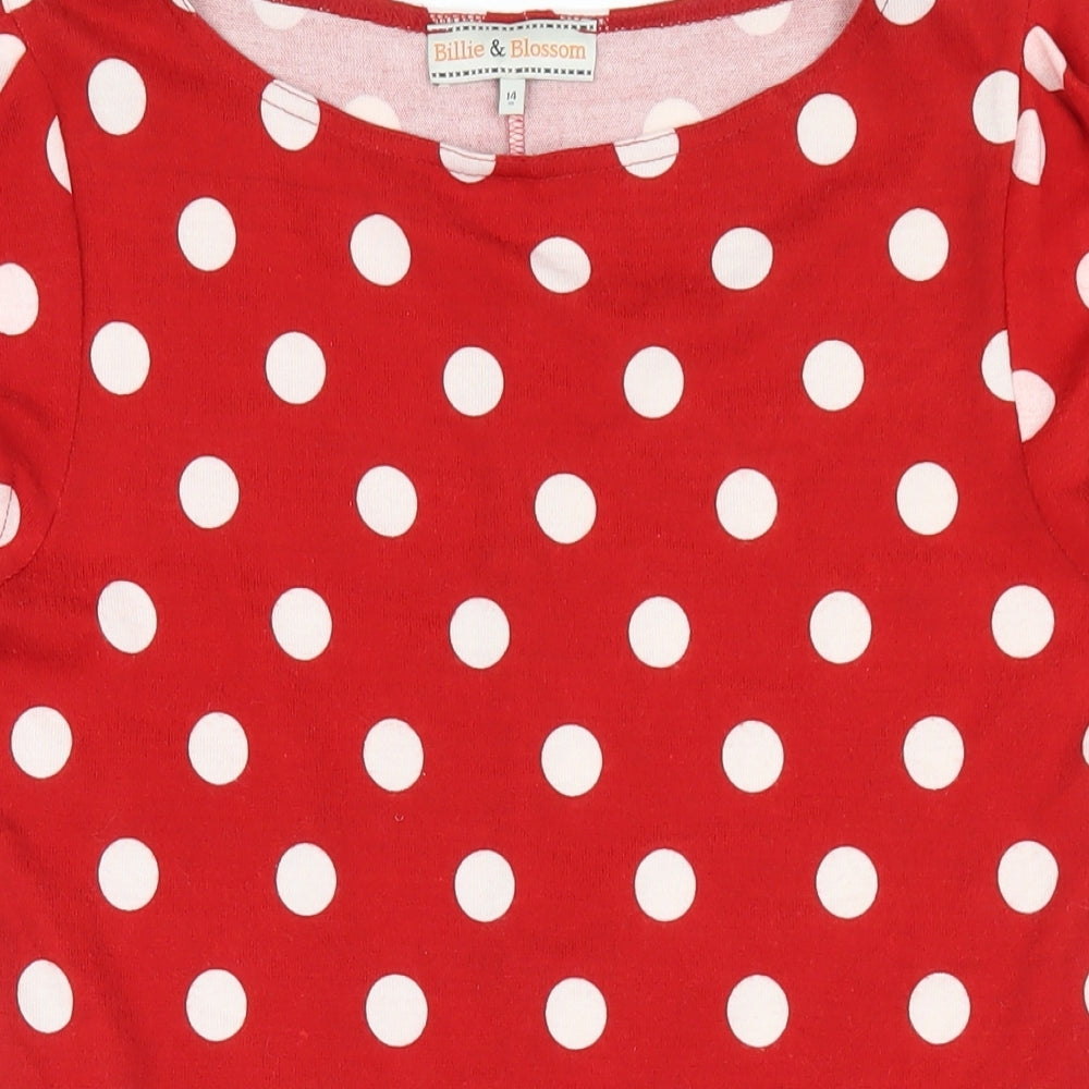 Dorothy Perkins Womens Red Polka Dot Polyester A-Line Size 14 Round Neck Pullover