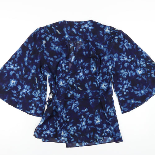 Jigsaw Womens Blue Geometric Silk Wrap Blouse Size 10 V-Neck