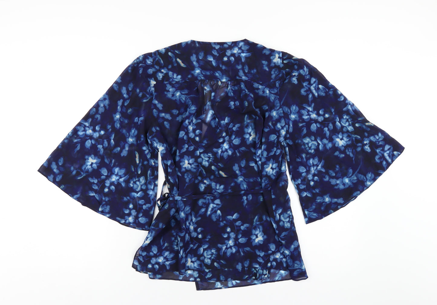 Jigsaw Womens Blue Geometric Silk Wrap Blouse Size 10 V-Neck