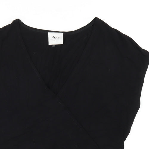 NEXT Womens Black Viscose Basic T-Shirt Size 14 V-Neck