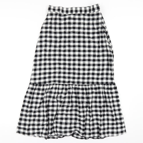 Marks and Spencer Womens Black Check Cotton Trumpet Skirt Size 8 Zip