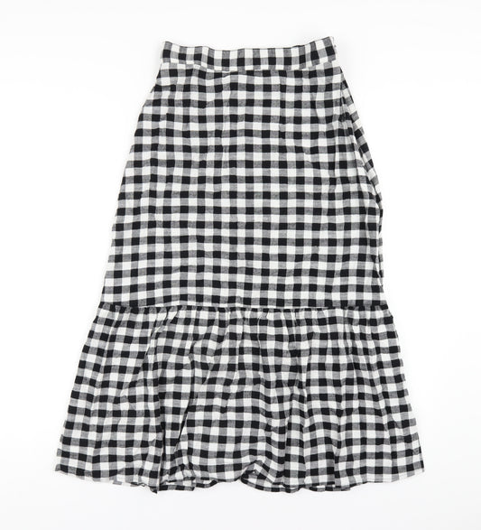 Marks and Spencer Womens Black Check Cotton Trumpet Skirt Size 8 Zip