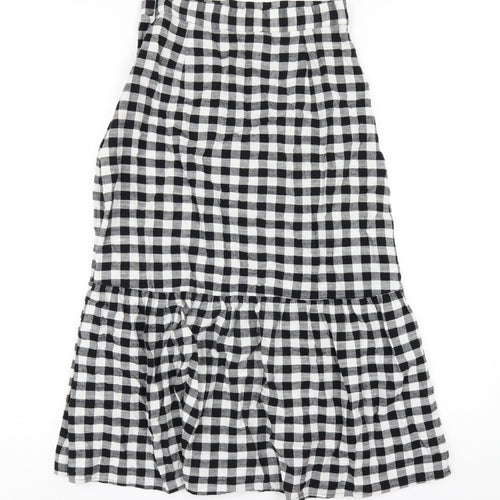 Marks and Spencer Womens Black Check Cotton Trumpet Skirt Size 8 Zip