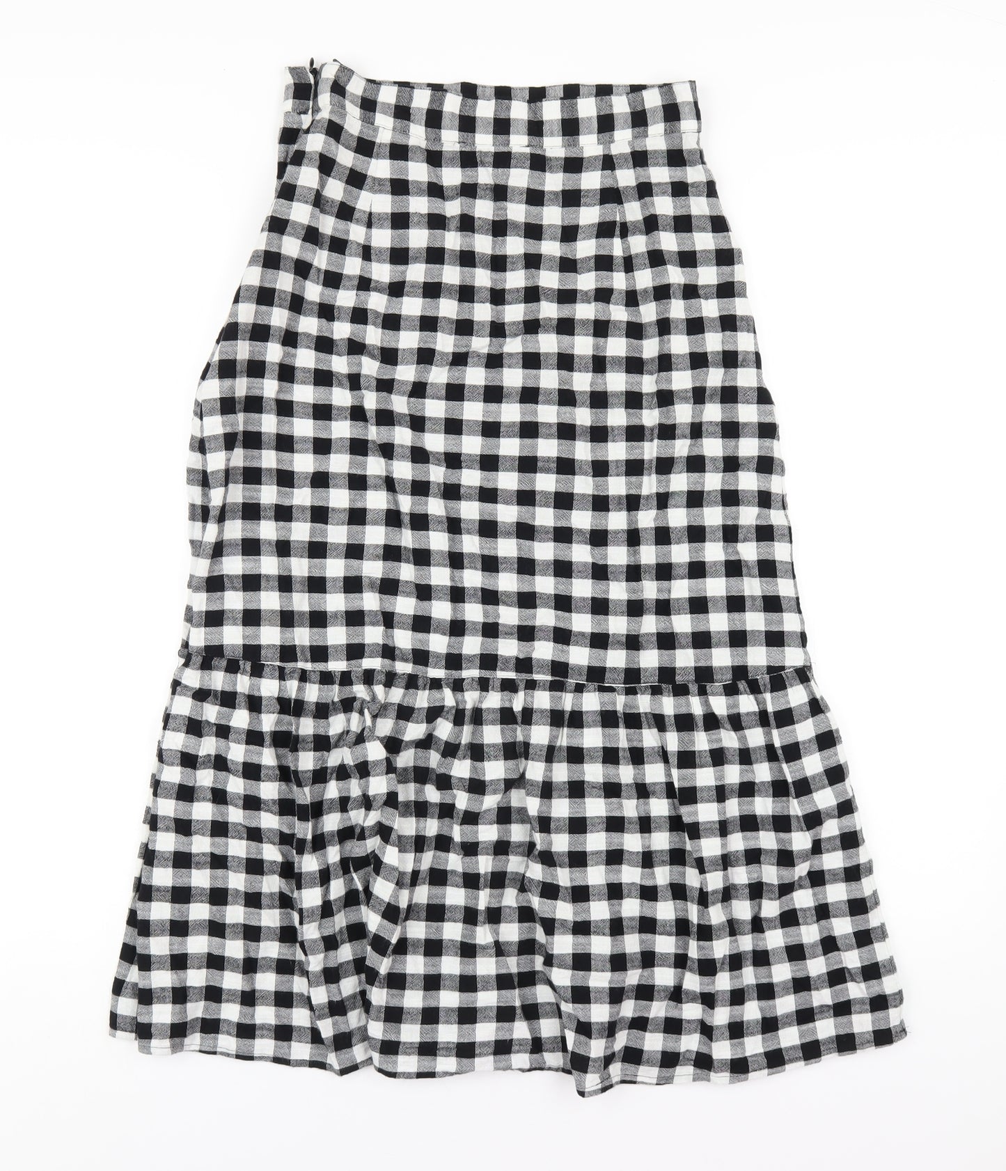 Marks and Spencer Womens Black Check Cotton Trumpet Skirt Size 8 Zip