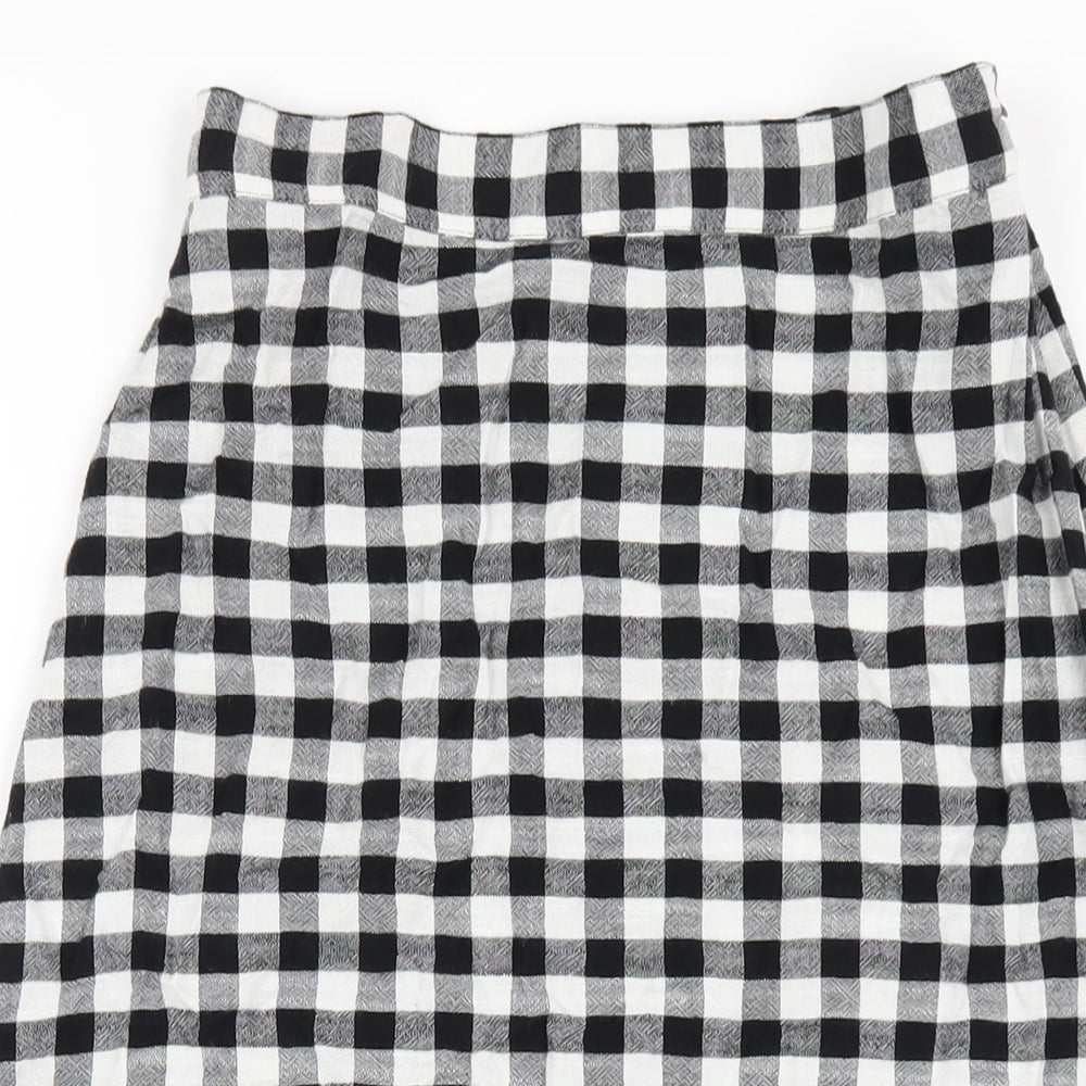 Marks and Spencer Womens Black Check Cotton Trumpet Skirt Size 8 Zip