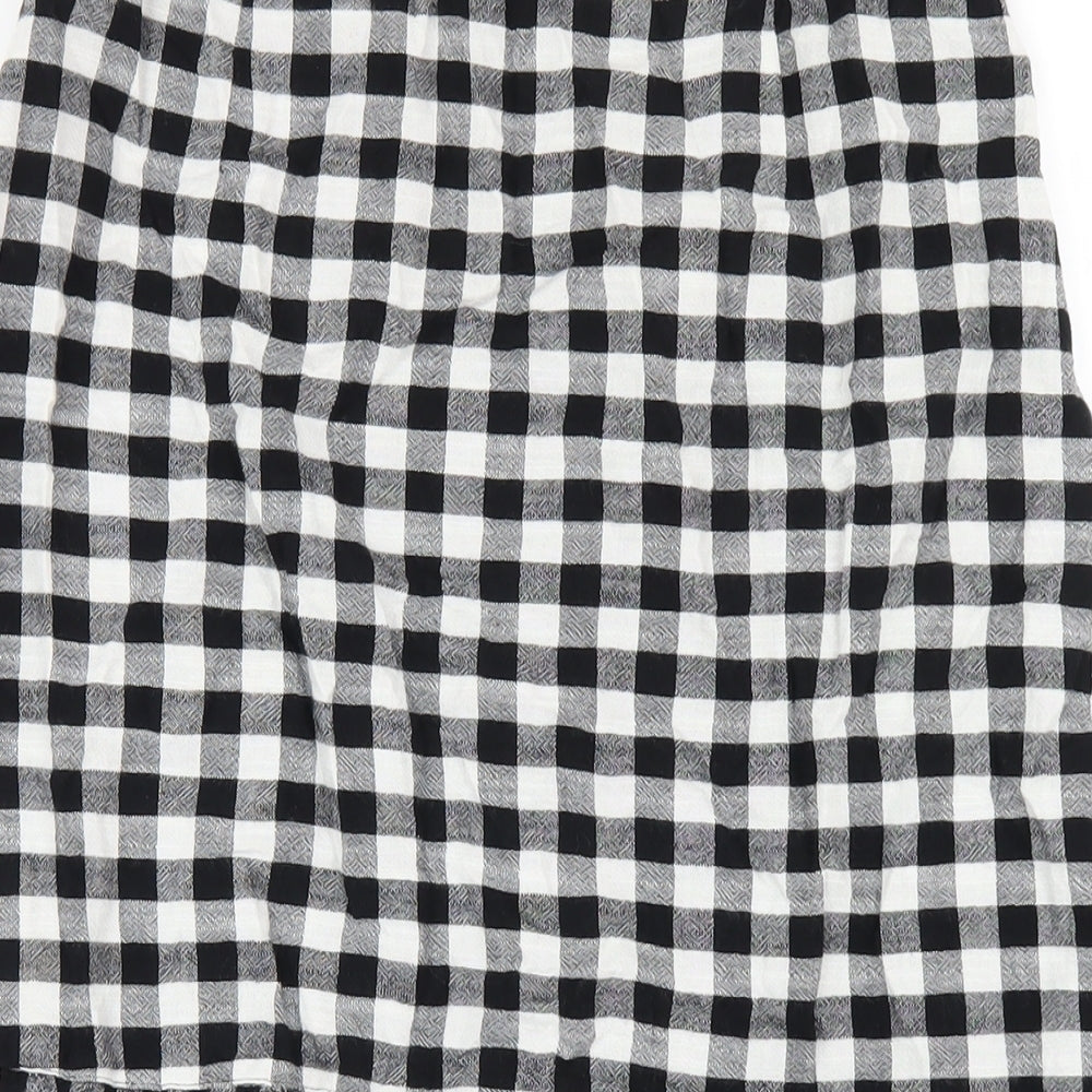 Marks and Spencer Womens Black Check Cotton Trumpet Skirt Size 8 Zip