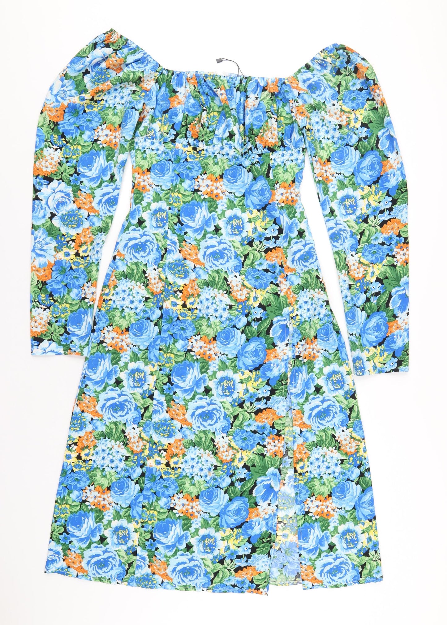 PRETTYLITTLETHING Womens Multicoloured Floral Polyester A-Line Size 8 Square Neck Zip