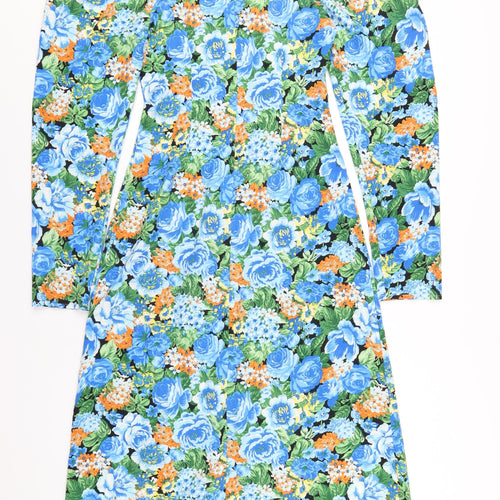 PRETTYLITTLETHING Womens Multicoloured Floral Polyester A-Line Size 8 Square Neck Zip