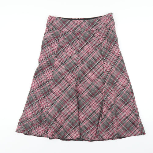 Monsoon Womens Pink Plaid Wool A-Line Skirt Size 10 Zip