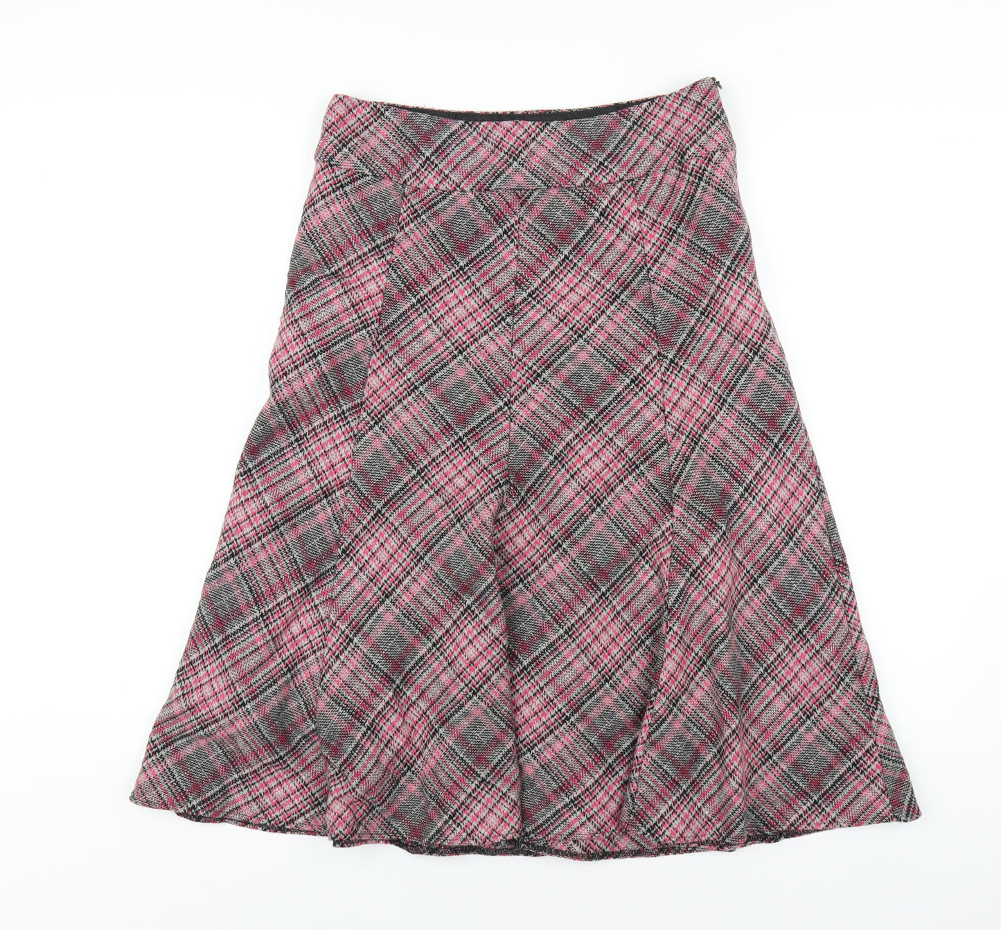 Monsoon Womens Pink Plaid Wool A-Line Skirt Size 10 Zip