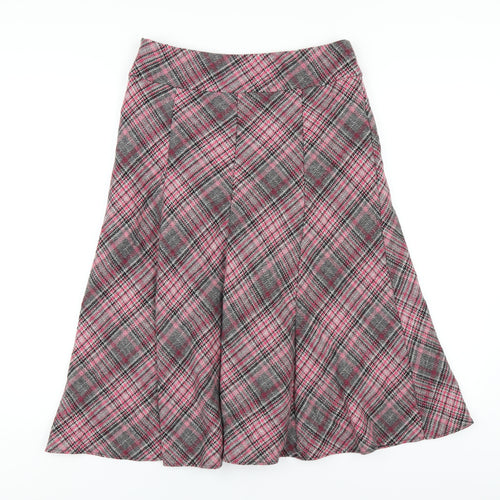 Monsoon Womens Pink Plaid Wool A-Line Skirt Size 10 Zip