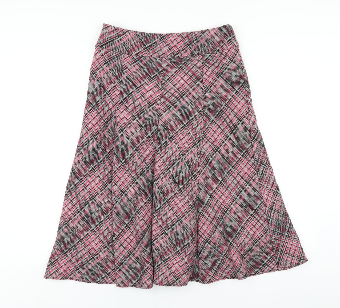 Monsoon Womens Pink Plaid Wool A-Line Skirt Size 10 Zip