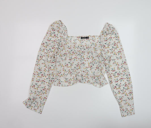 Boohoo Womens White Floral Polyester Basic Blouse Size 14 Sweetheart