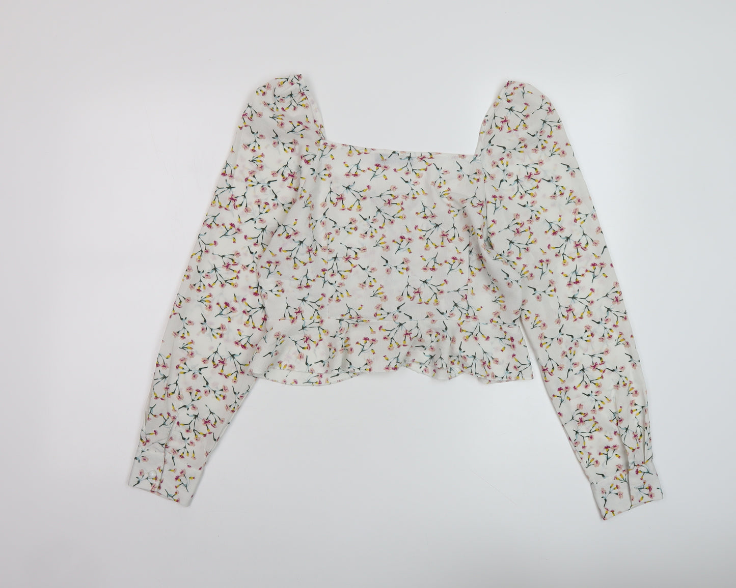 Boohoo Womens White Floral Polyester Basic Blouse Size 14 Sweetheart