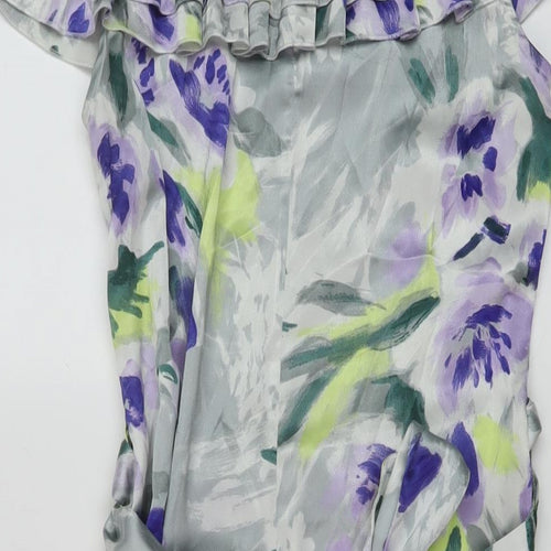 Dorothy Perkins Womens Grey Floral Polyester A-Line Size 12 Square Neck Zip