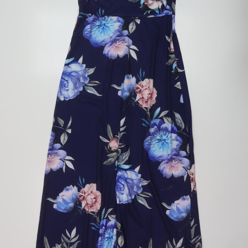 Lipsy Womens Blue Floral Polyester Maxi Size 10 V-Neck Pullover