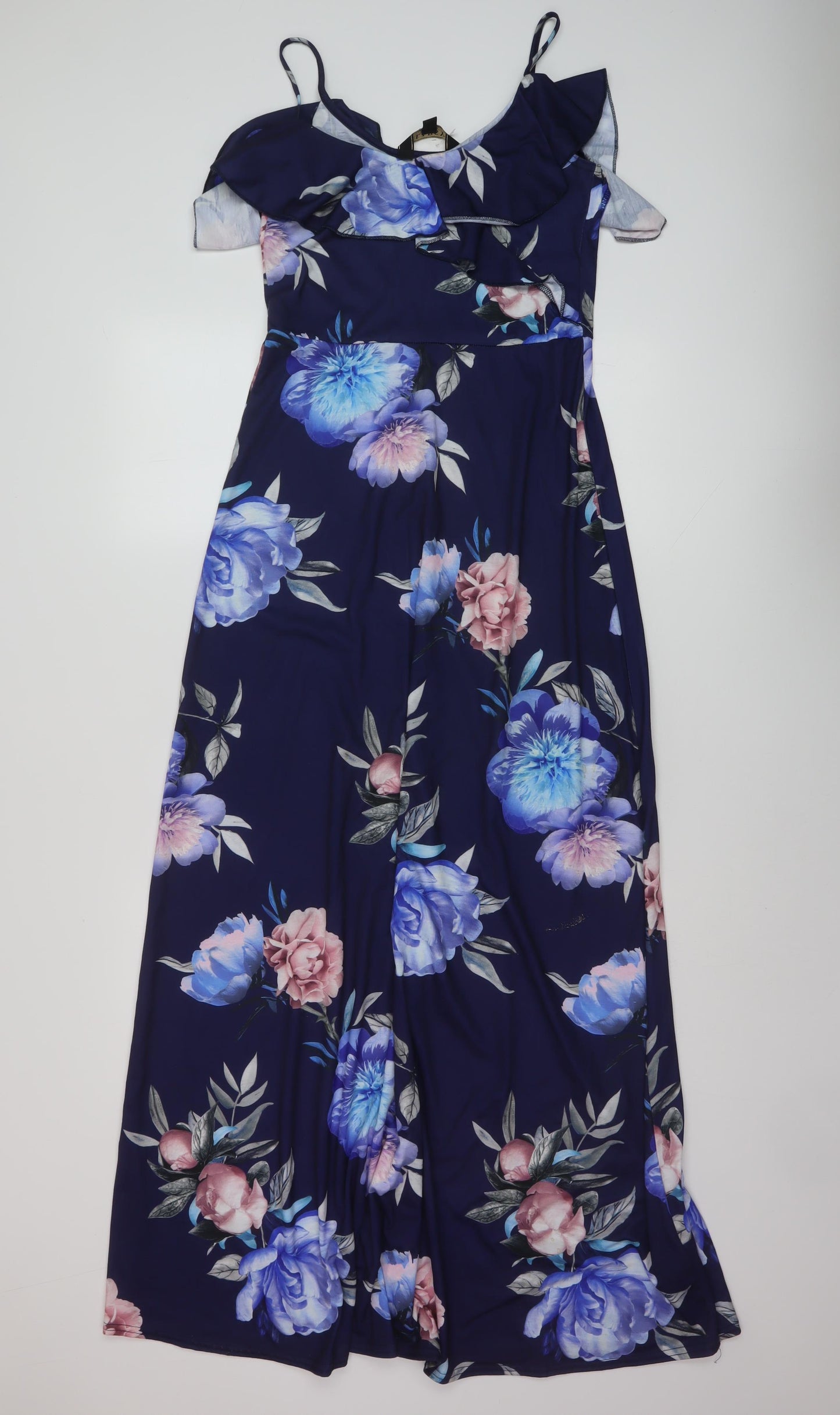 Lipsy Womens Blue Floral Polyester Maxi Size 10 V-Neck Pullover