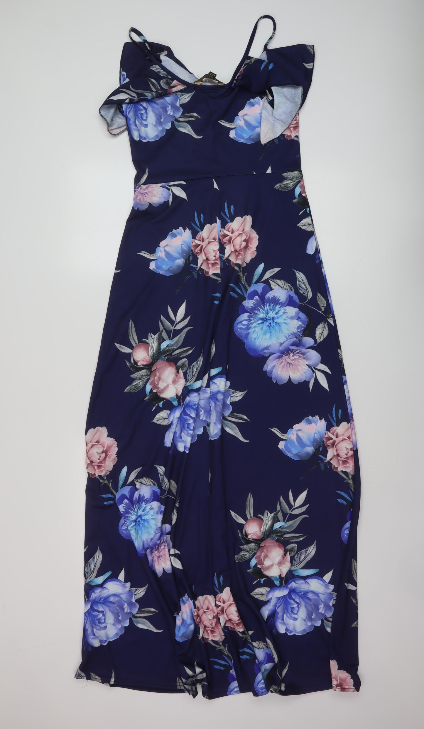 Lipsy Womens Blue Floral Polyester Maxi Size 10 V-Neck Pullover