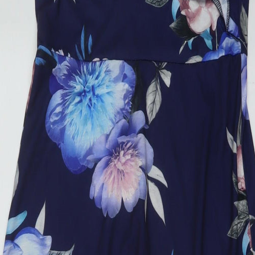 Lipsy Womens Blue Floral Polyester Maxi Size 10 V-Neck Pullover