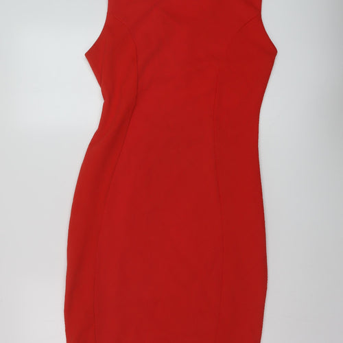 Jane Norman Womens Red Polyester Bodycon Size 16 Round Neck Pullover