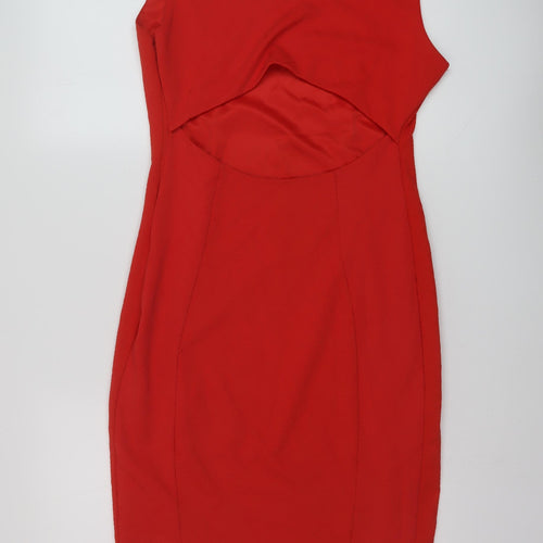 Jane Norman Womens Red Polyester Bodycon Size 16 Round Neck Pullover