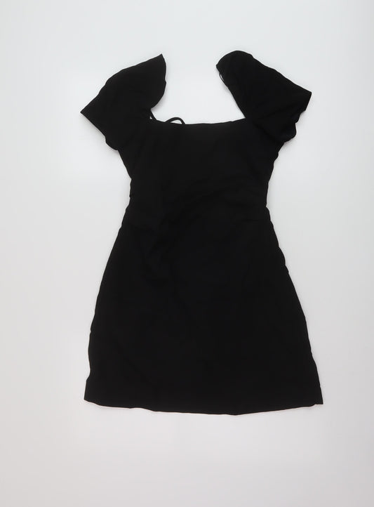 Zara Womens Black Cotton Mini Size S Square Neck Zip