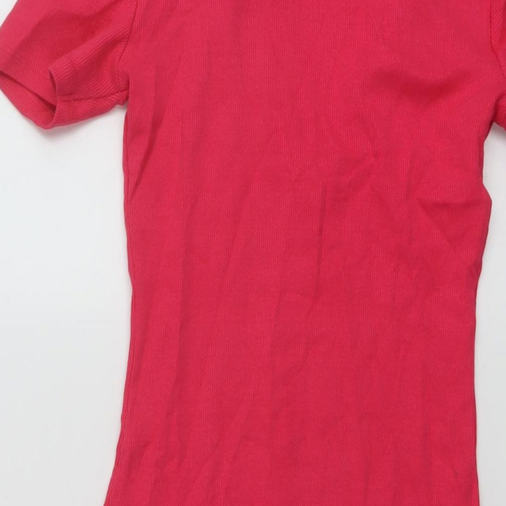 Zara Womens Pink Cotton Mini Size S V-Neck Pullover