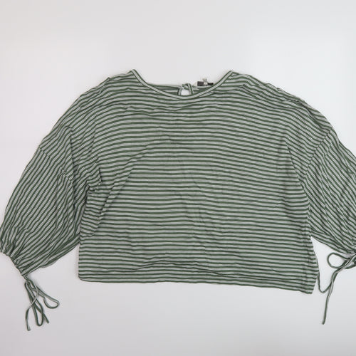 NEXT Womens Green Striped Viscose Basic Blouse Size 8 Round Neck