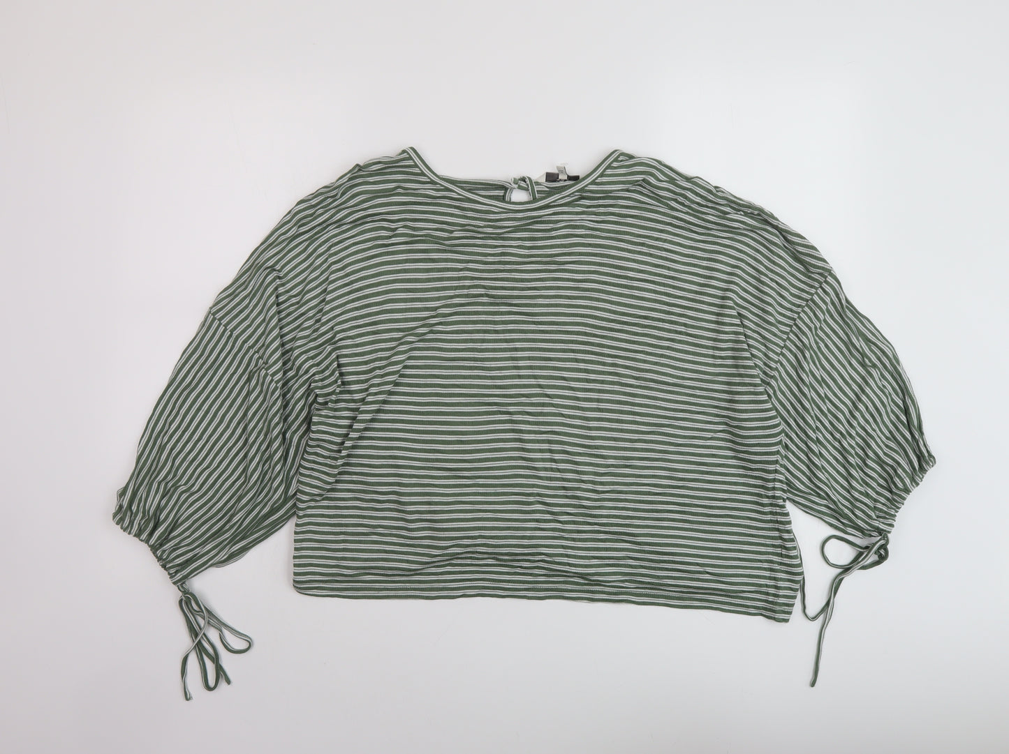 NEXT Womens Green Striped Viscose Basic Blouse Size 8 Round Neck