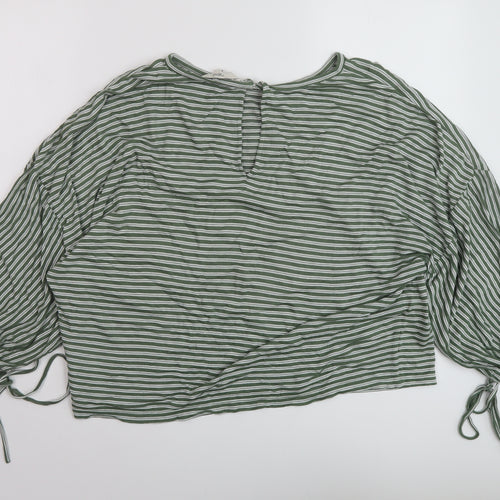 NEXT Womens Green Striped Viscose Basic Blouse Size 8 Round Neck