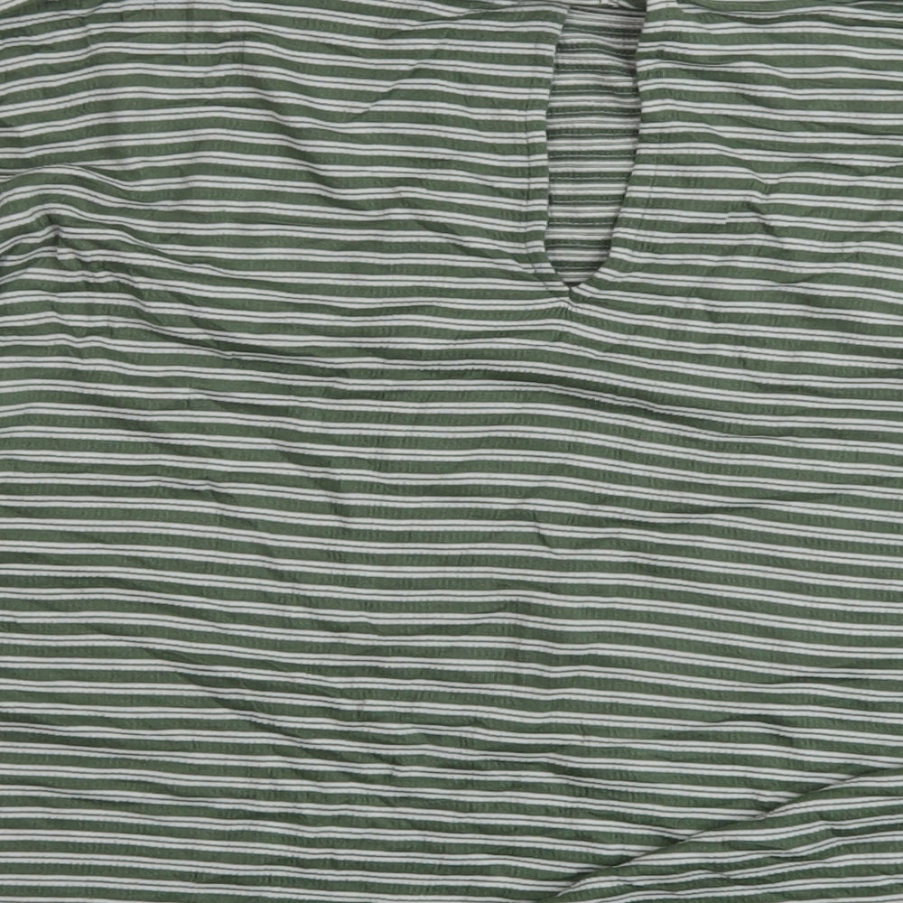 NEXT Womens Green Striped Viscose Basic Blouse Size 8 Round Neck